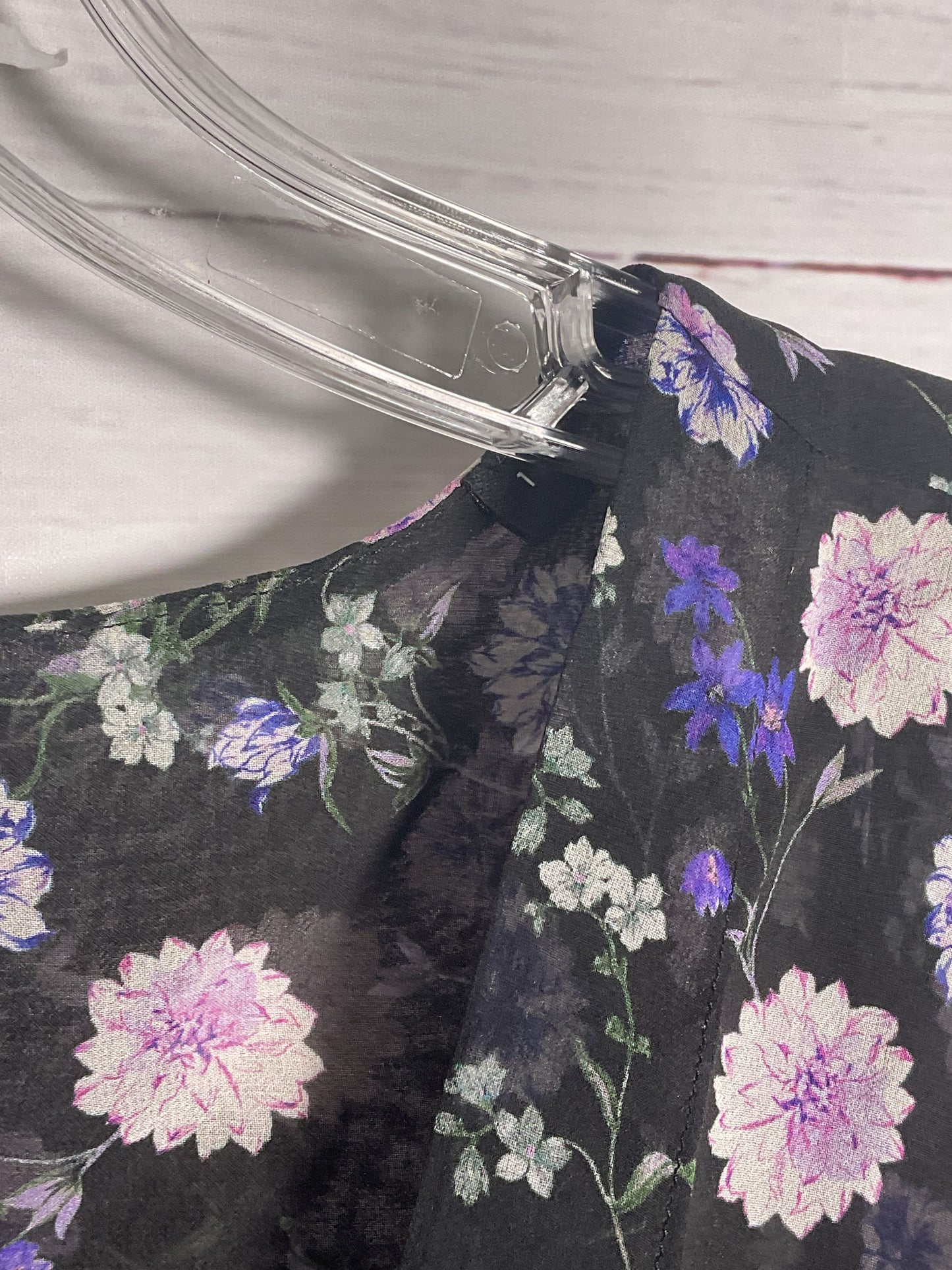 The Kooples Black Purple Flower Sheer Short Sleeve - Size 1