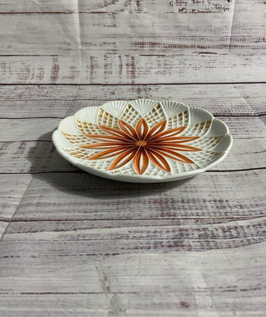 Meissen Hand Painted Porcelain Plate Floral Red Orange Gold 5.5"