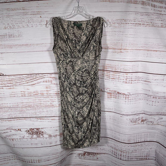 Lauren Ralph Lauren Gray Snake Print Sleeveless Low Cut Midi Dress - Size 8