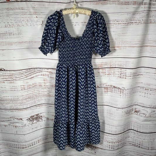 Hill House Navy Blue Floral Short Sleeve Nap Dress Casual Dress - Size XXS