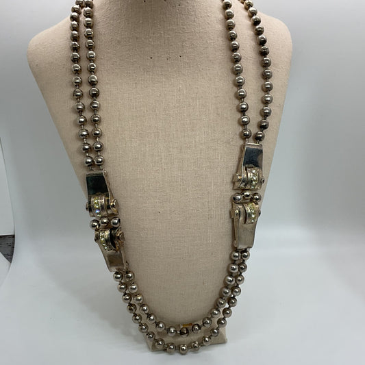 VTG IKUO ICHIMORI Paris Silver Plate Beaded & Rhinestone Statement Necklace- 31"