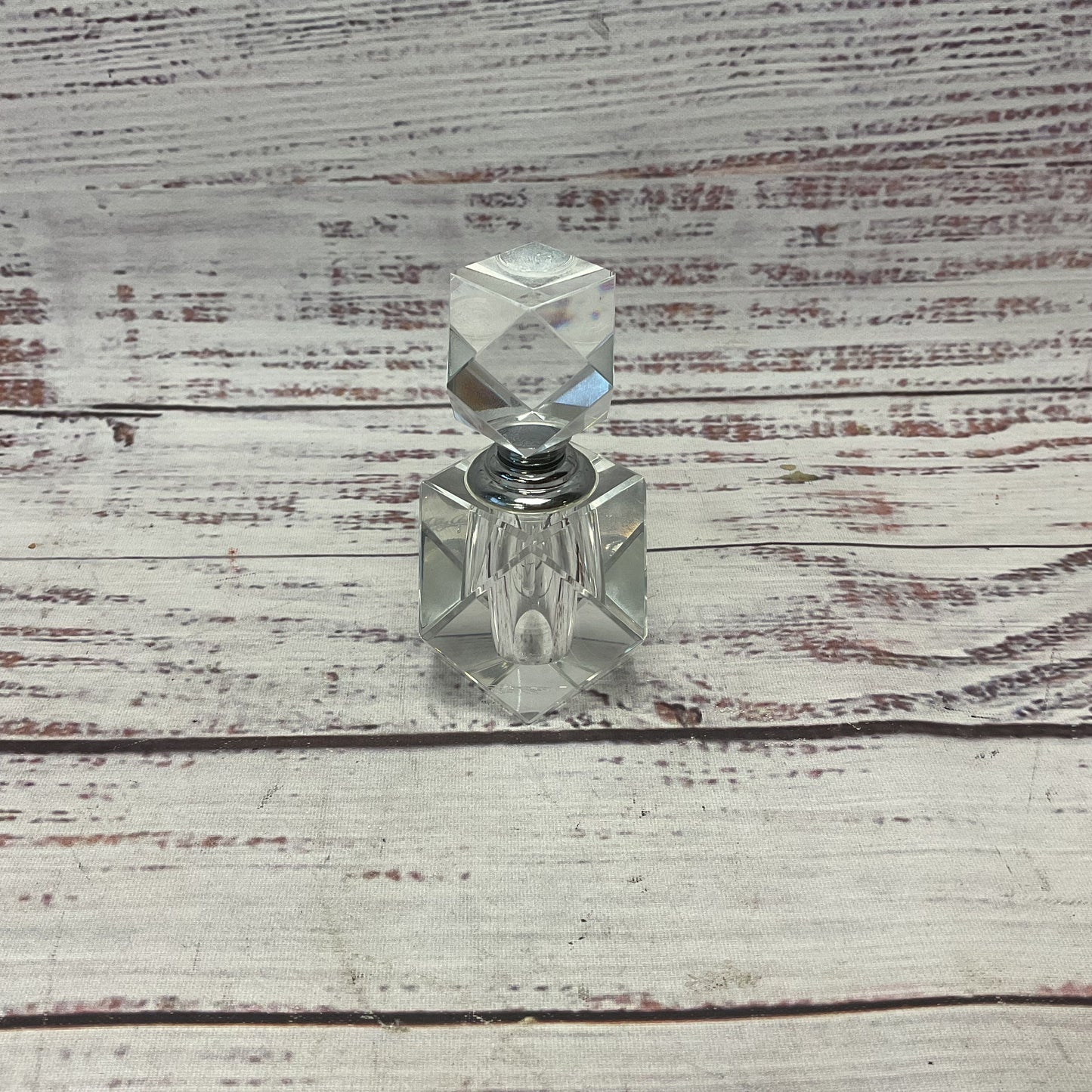 Oleg Cassinni Cut Glass Cuboctahedron Glass Perfume Bottle 3"