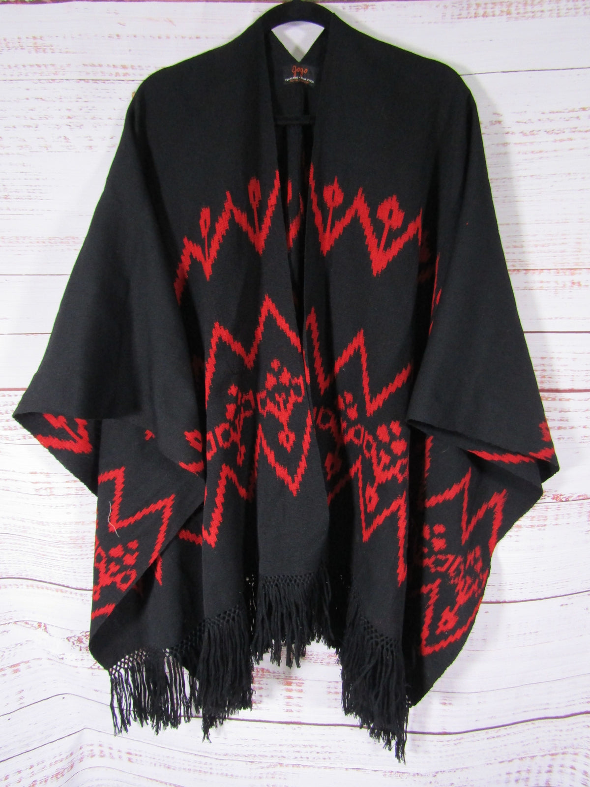 GoGo Folklore by Olga Fisch Women's Black & Red Handwoven Wool Shawl