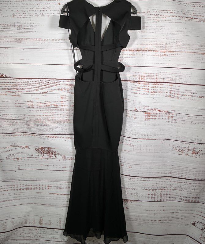 BCBG Black Maxi Dress with cut out back and sides Silk Bottom Size 0 GORGEOUS!!