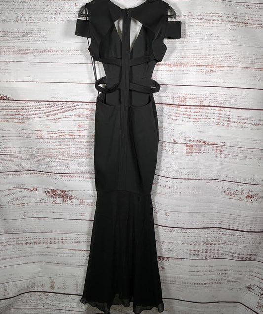 BCBG Black Maxi Dress with cut out back and sides Silk Bottom Size 0 GORGEOUS!!