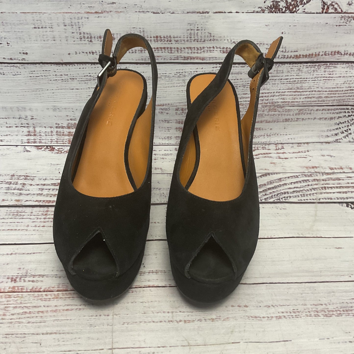 Robert Clergerie Black Suede Platform Sling Back Heel Women Size 6.5