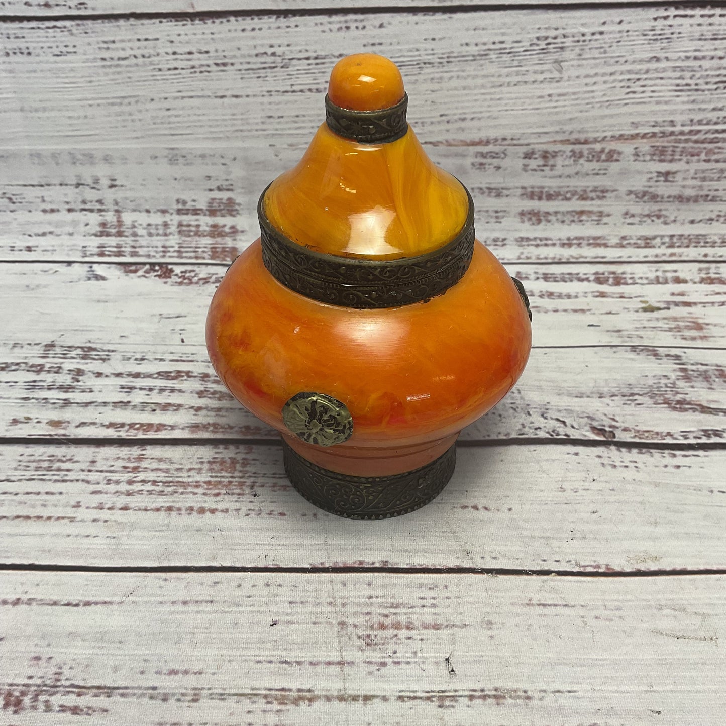 Moroccan Red Orange Resin Amber Jewelry Box Jar Lot of 3