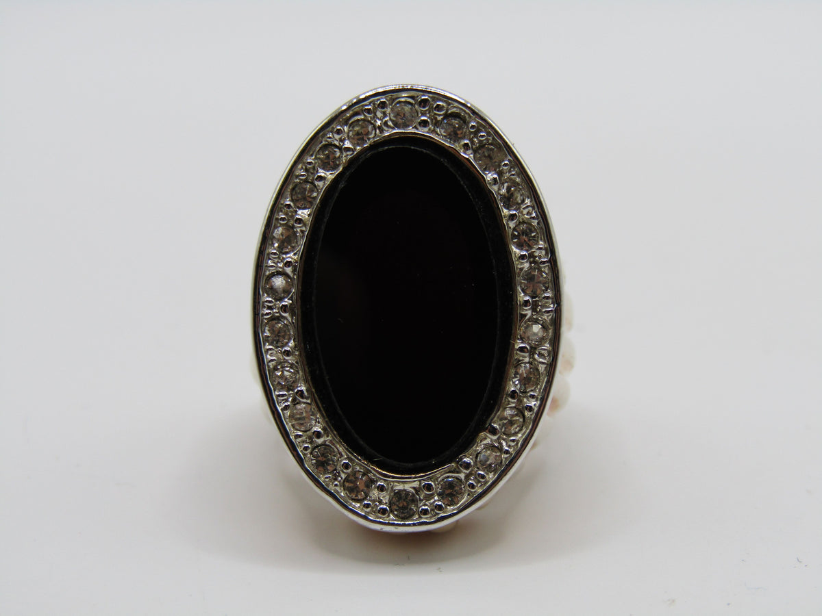 18k Yellow Gold Plated Oval Onyx Signet Ring Size 6.5