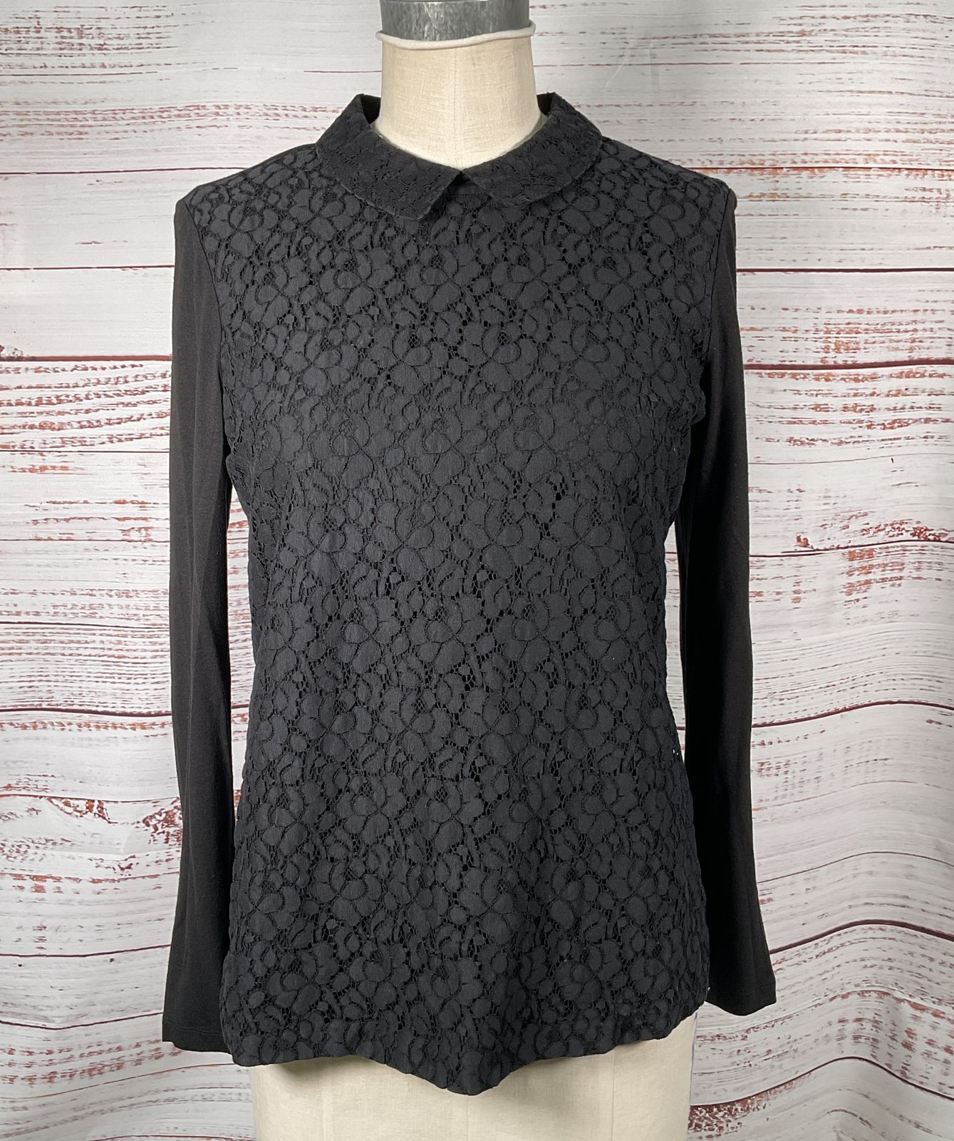 Tory Burch Gabriella Lace Blouse Long Sleeve Top Black M