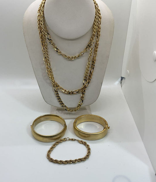 Lot of 5- 8" Rope Bracelet, Bangle Bracelets, 20" & 36" Curb Necklaces