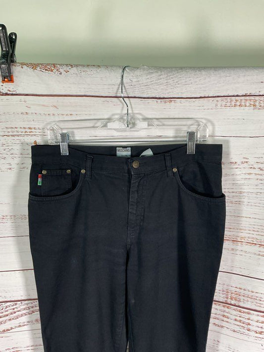 Vintage 90s Moschino Jeans Size 32x28 Black Gold Tone Peace Sign Made in Italy