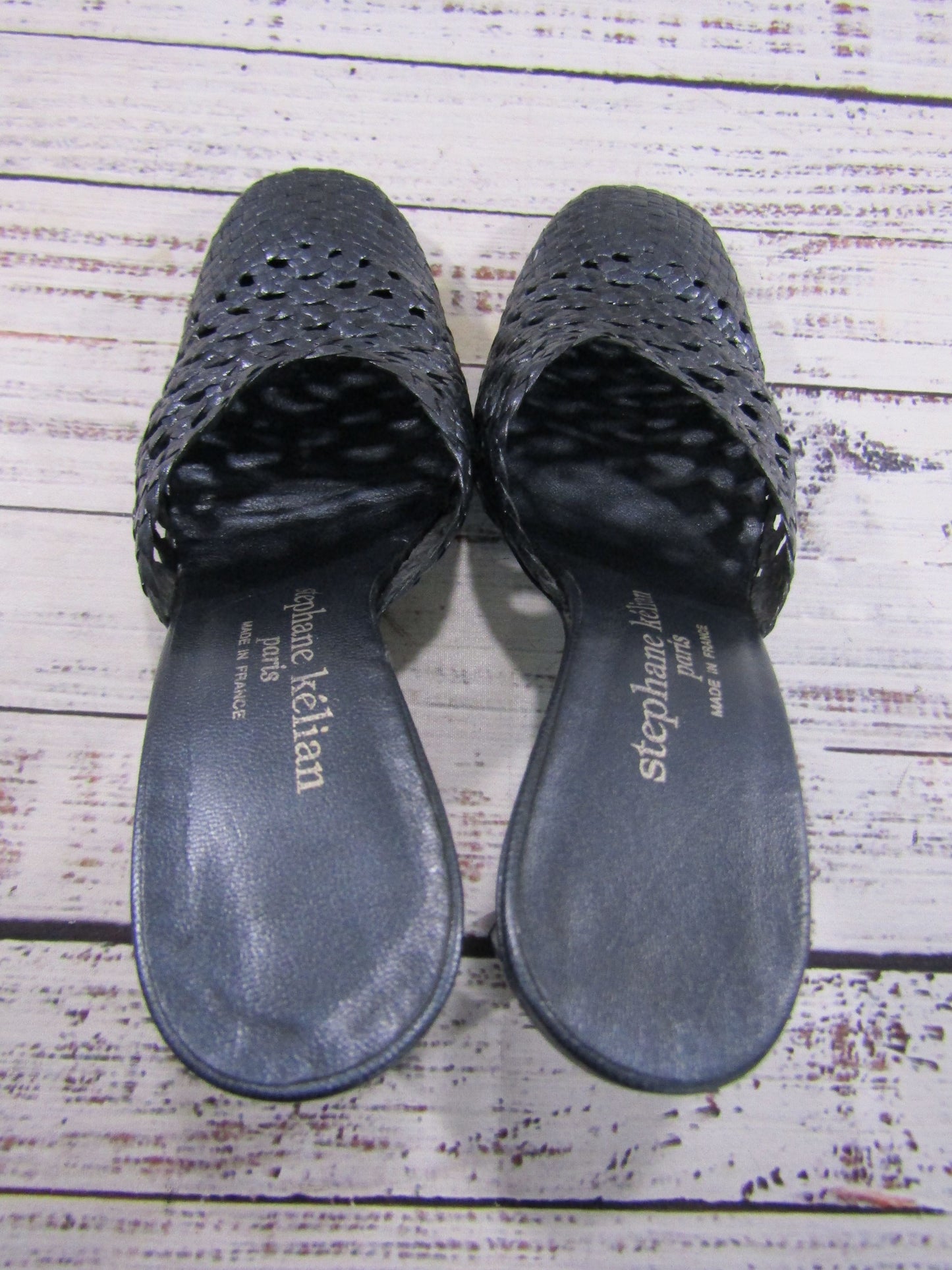 Stephane Kelian Women's Blue Leather Mule Sandals Size 6.5 Made in France