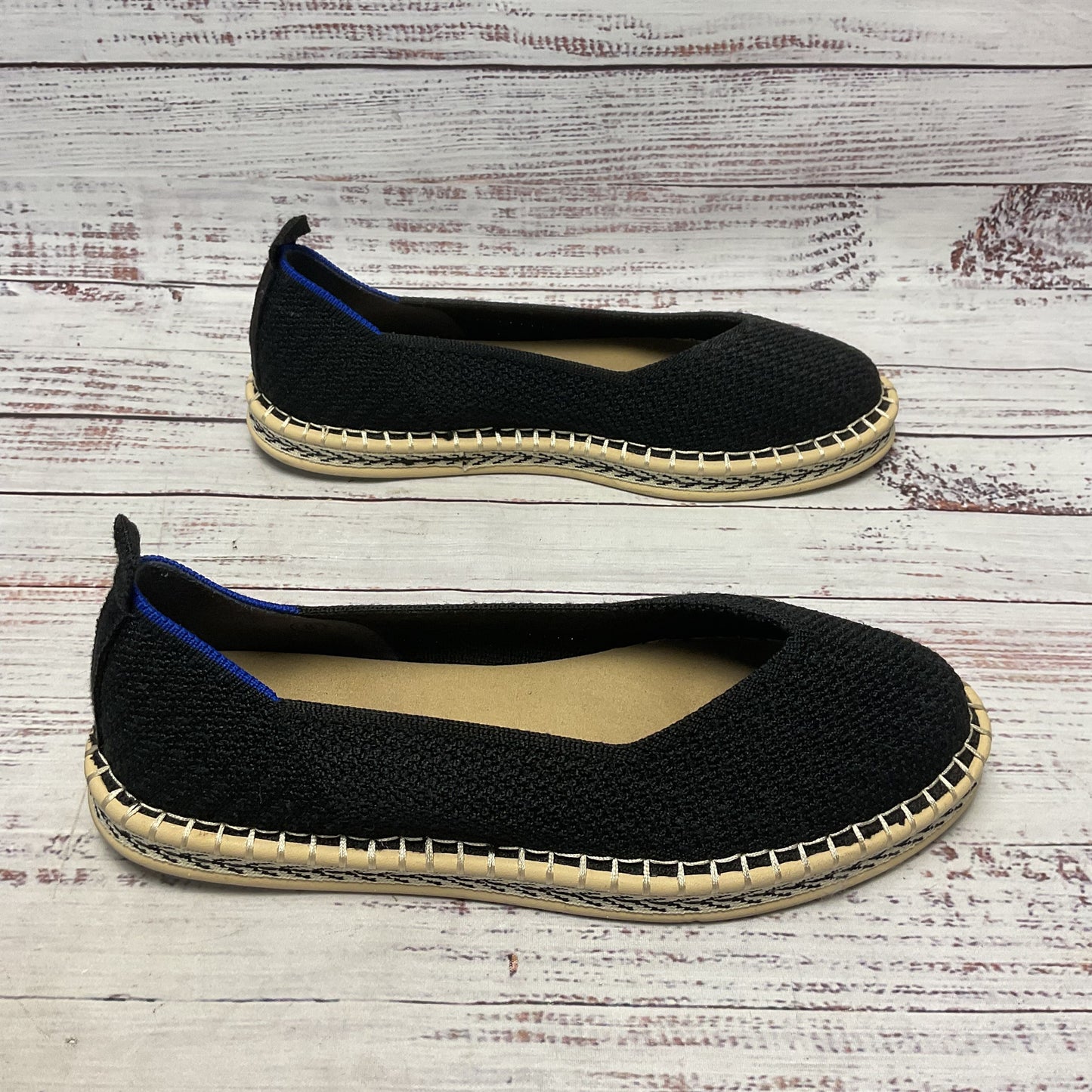Rothy’s Boardwalk Black Stripe Knit Espadrille Fats Loafers Shoe Women Size 8