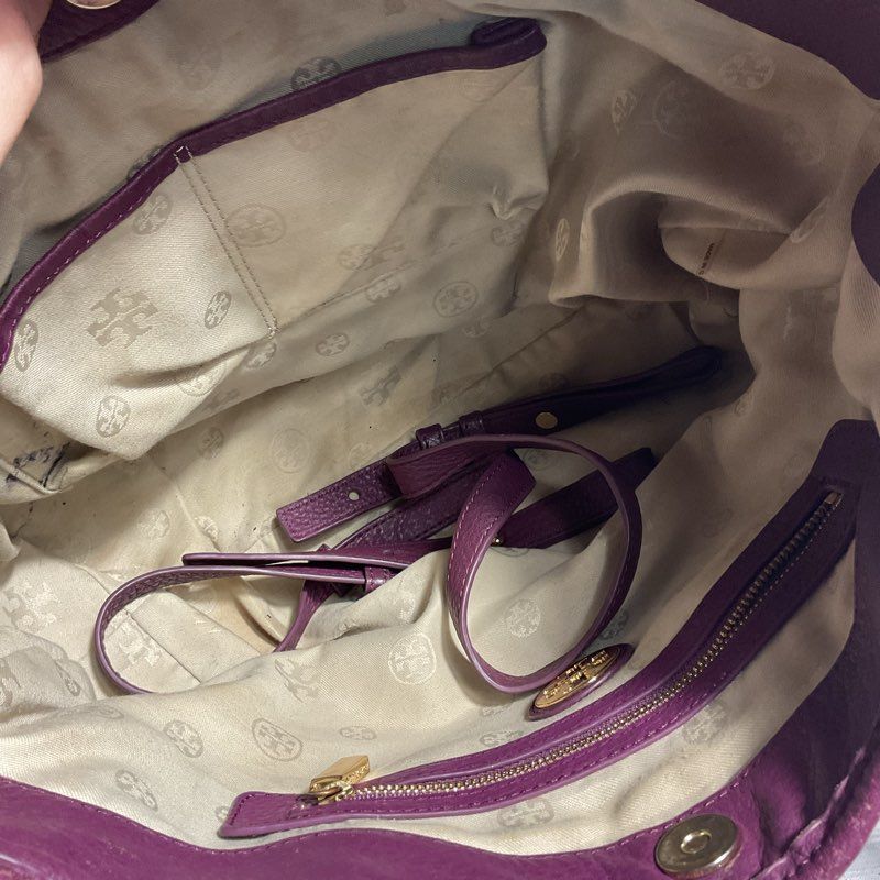 Tory Burch Amanda Hobo Bag Purple Pebbled Leather Tote Purse