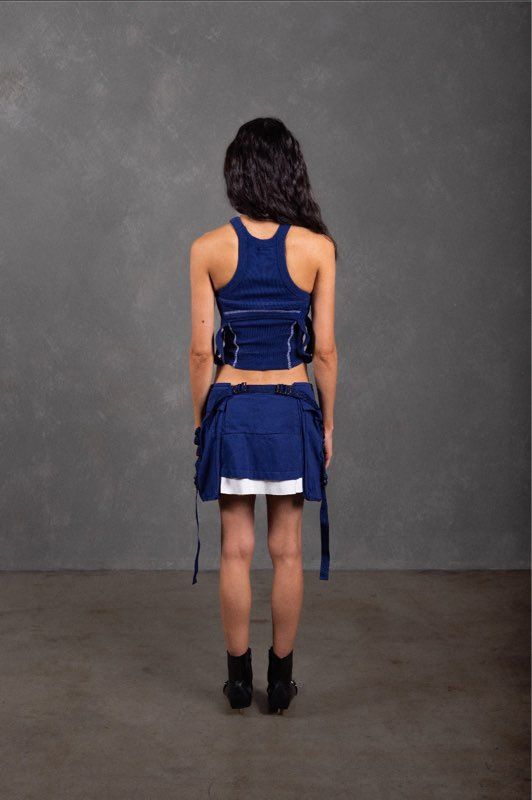 Astra Kidani Women's Ribbed Cutout Tank Top Blue Size M Made in USA