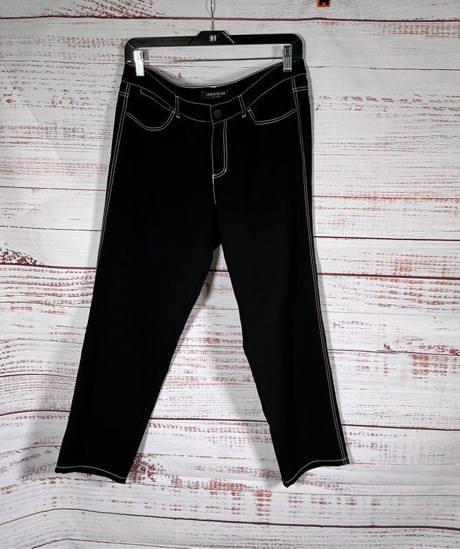 Women's Lafayette 148 York black contrast stitch Pants Size 14/L SOFT MATERIAL!!