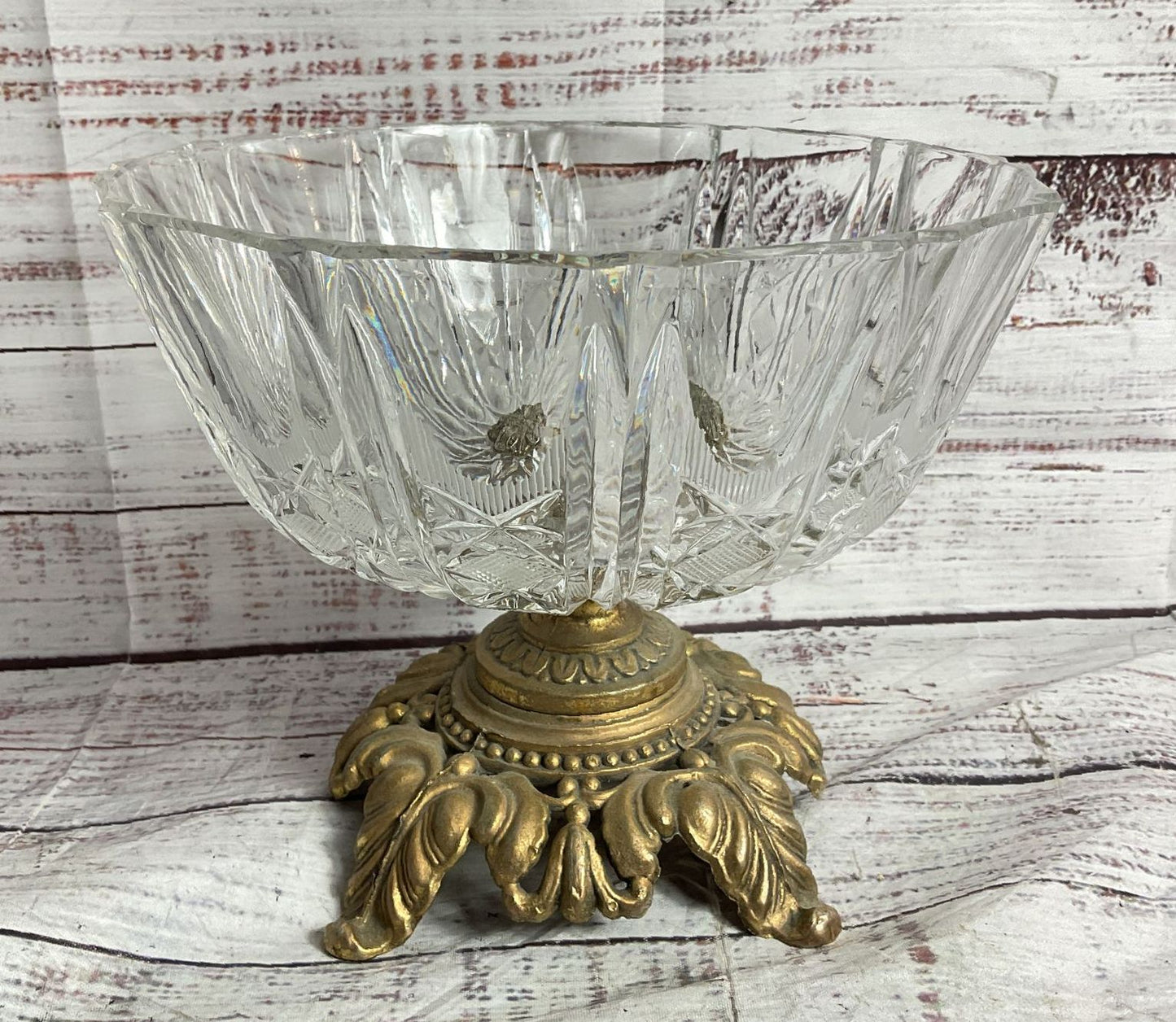 Vintage MCM Cut Glass 6.75" Compote Serving Bowl Clear
