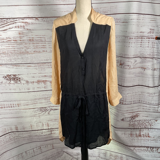 Mason Barney New York Peach Black Long Sleeve Stained Dress - Size 2