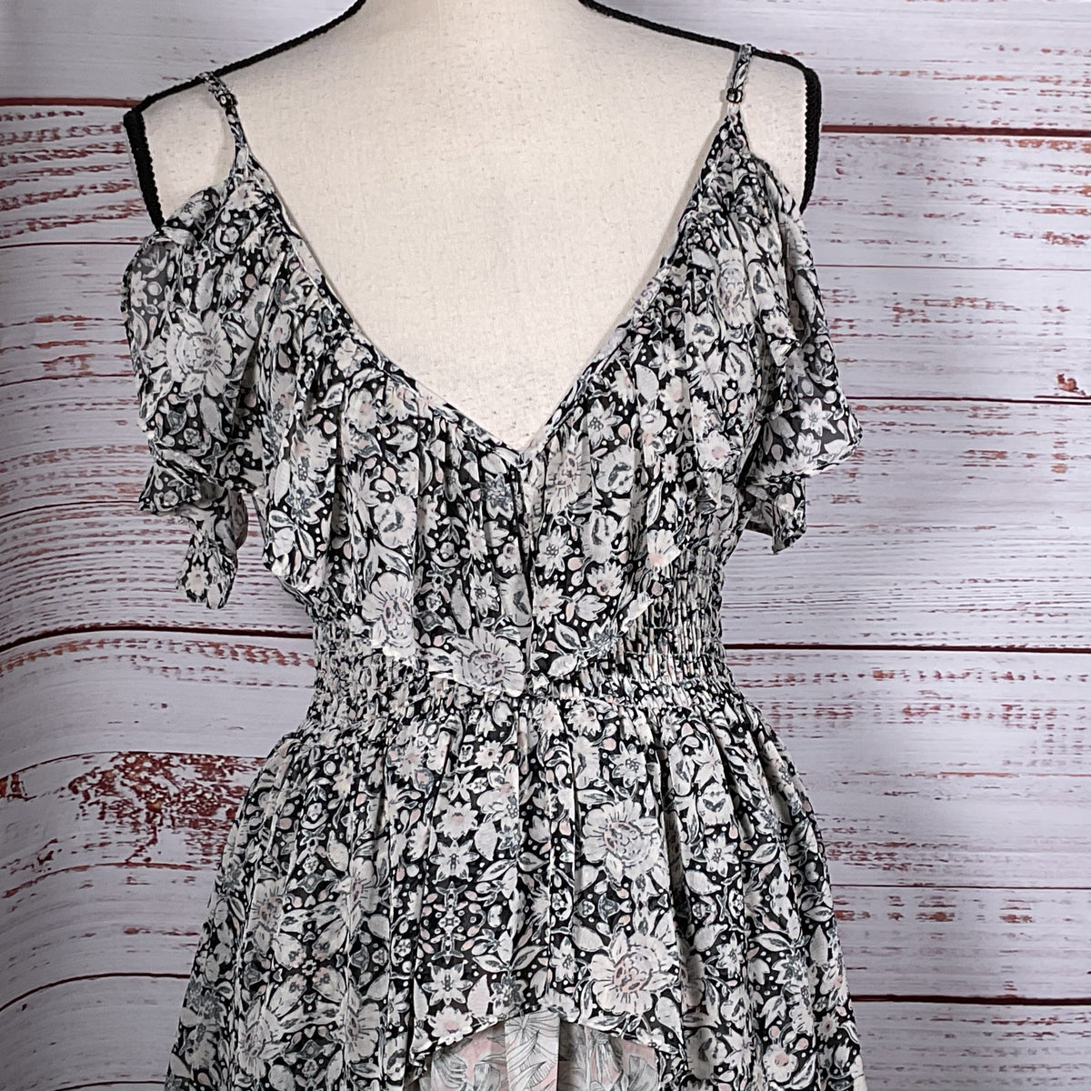 MISA Los Angeles Women's Ruffle Shoulder Strap Dress- SZ S