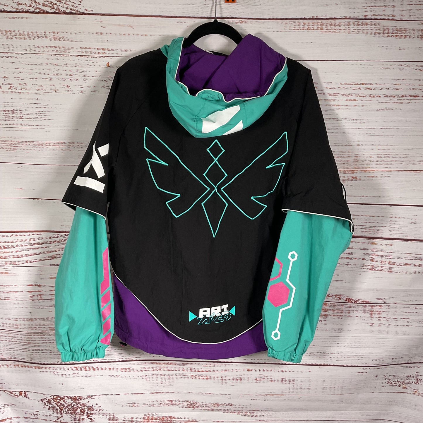 Ari-Gatou Techwear Black Turquoise Purple Jacket - Size Adult M