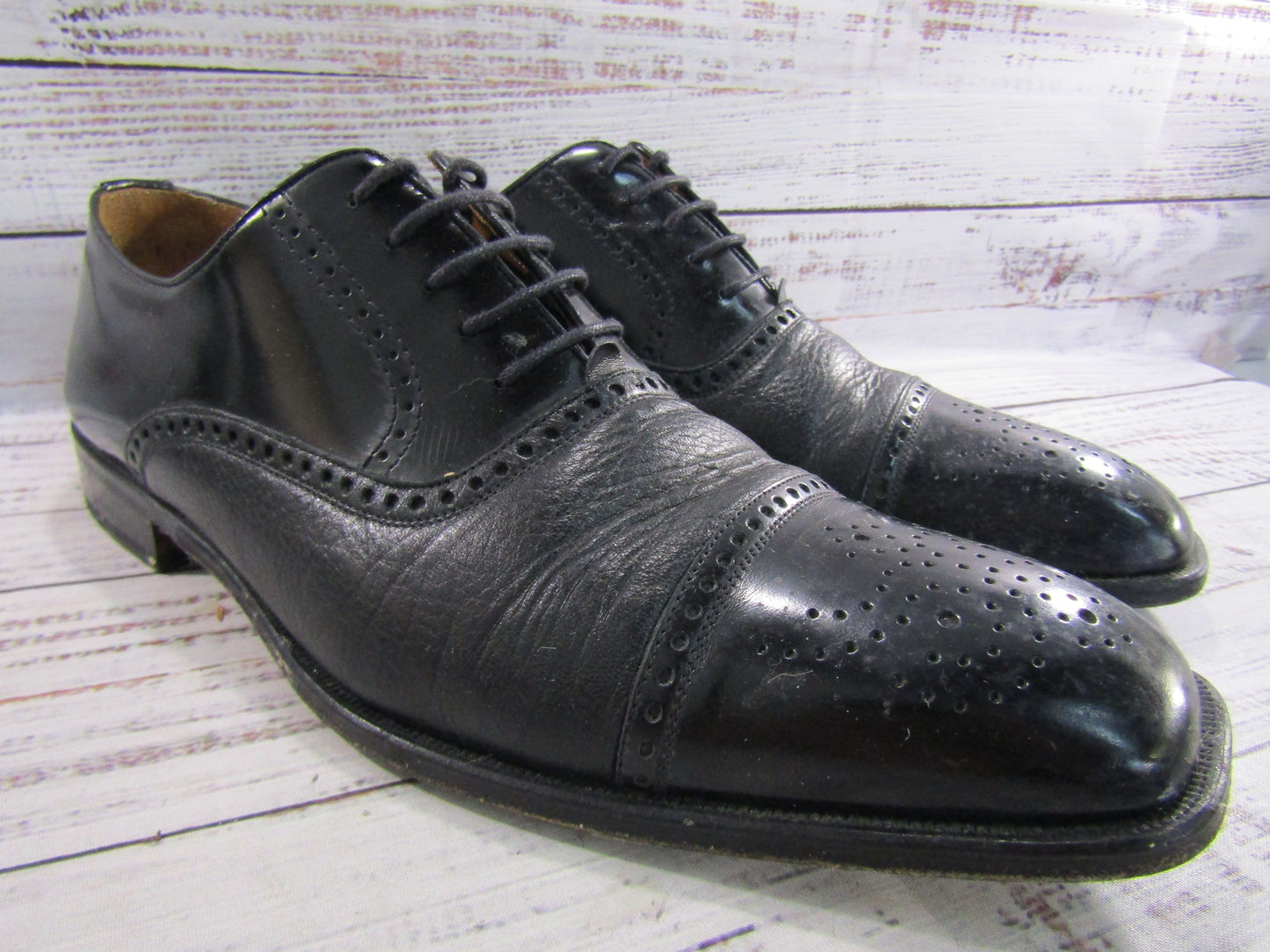 Mezlan Andrew Men's Black Leather Cap Toe Brogue Oxford Shoes Made in Spain