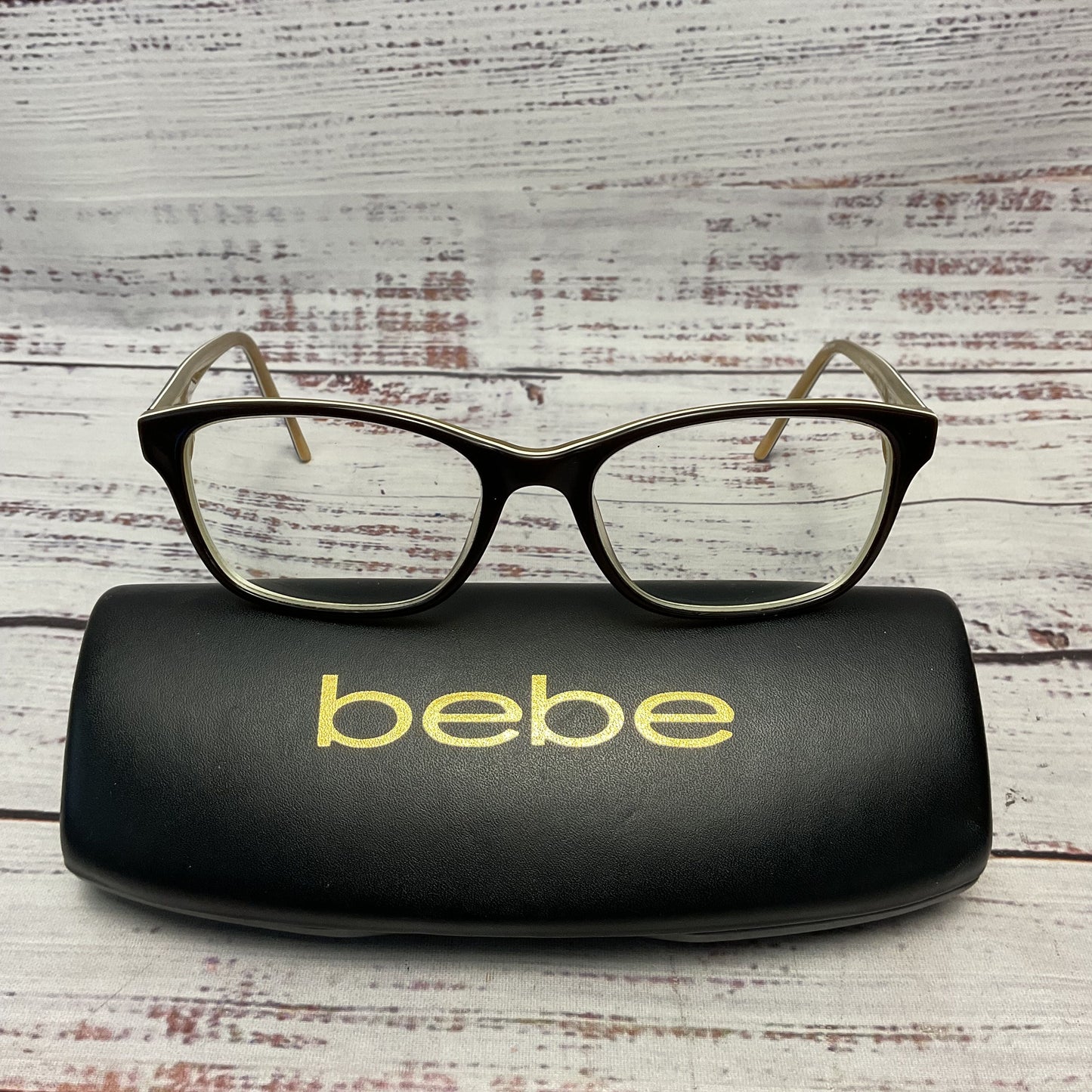 Bebe Topaz Brown Yellow Frame Glasses - Size 52 17 Frames and Case Only*