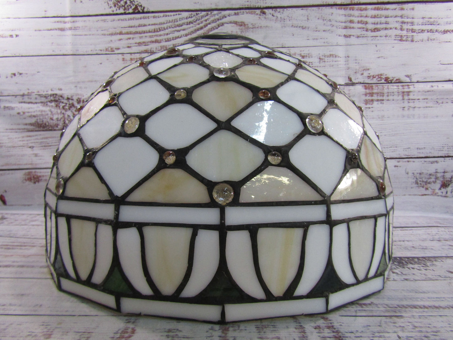 Tiffany Style White Stained Crystal Bead Geometric Lattice Lamp Shade
