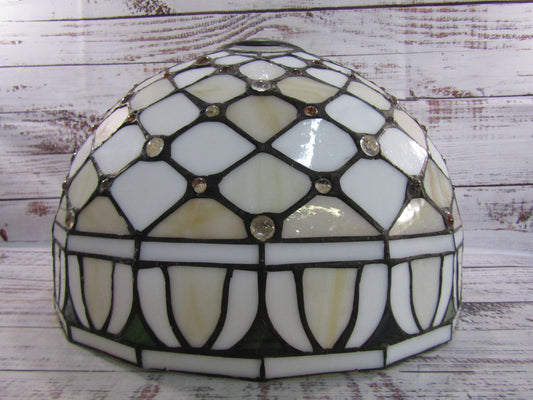 Tiffany Style White Stained Crystal Bead Geometric Lattice Lamp Shade