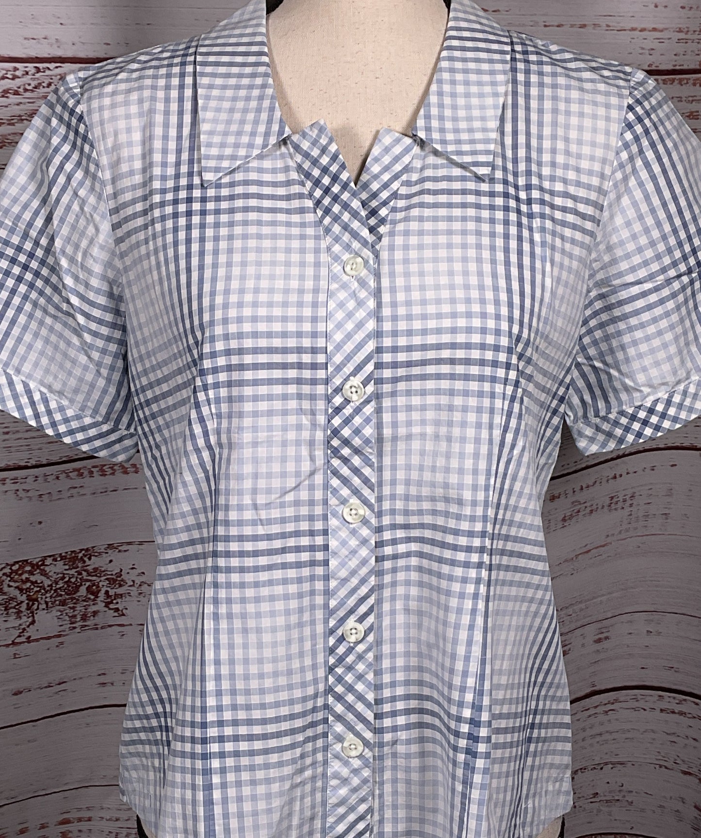 Pendleton Plaid Cotton Short Sleeve Shirt Blue M