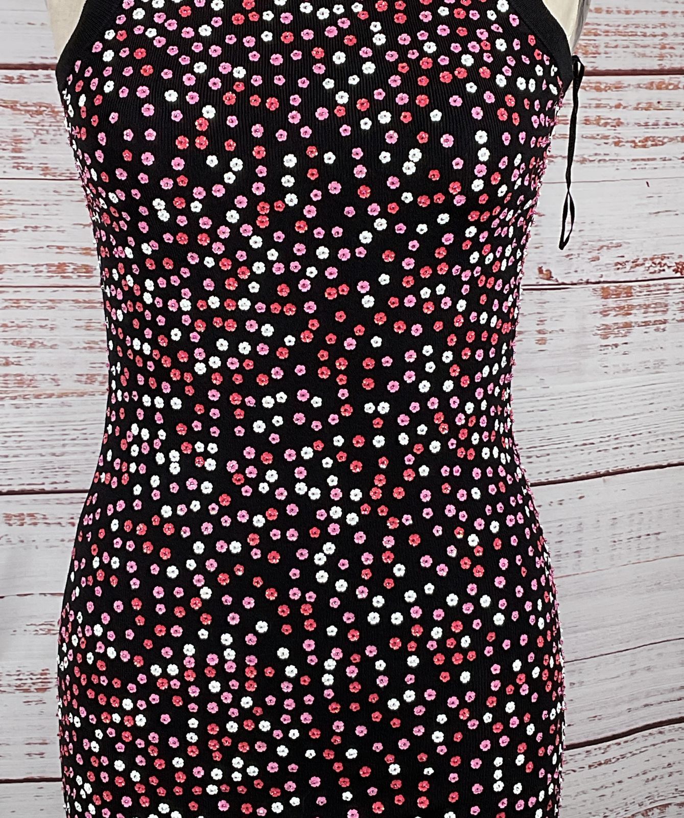 Michael Michael Kors Floral Sequin Tank Dress Black Electric Pink XS