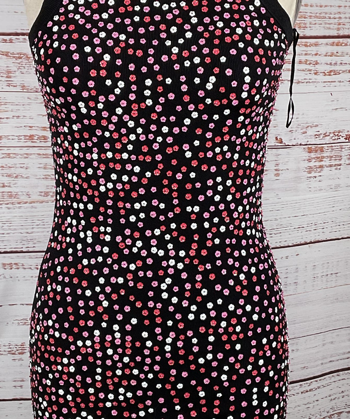 Michael Michael Kors Floral Sequin Tank Dress Black Electric Pink XS