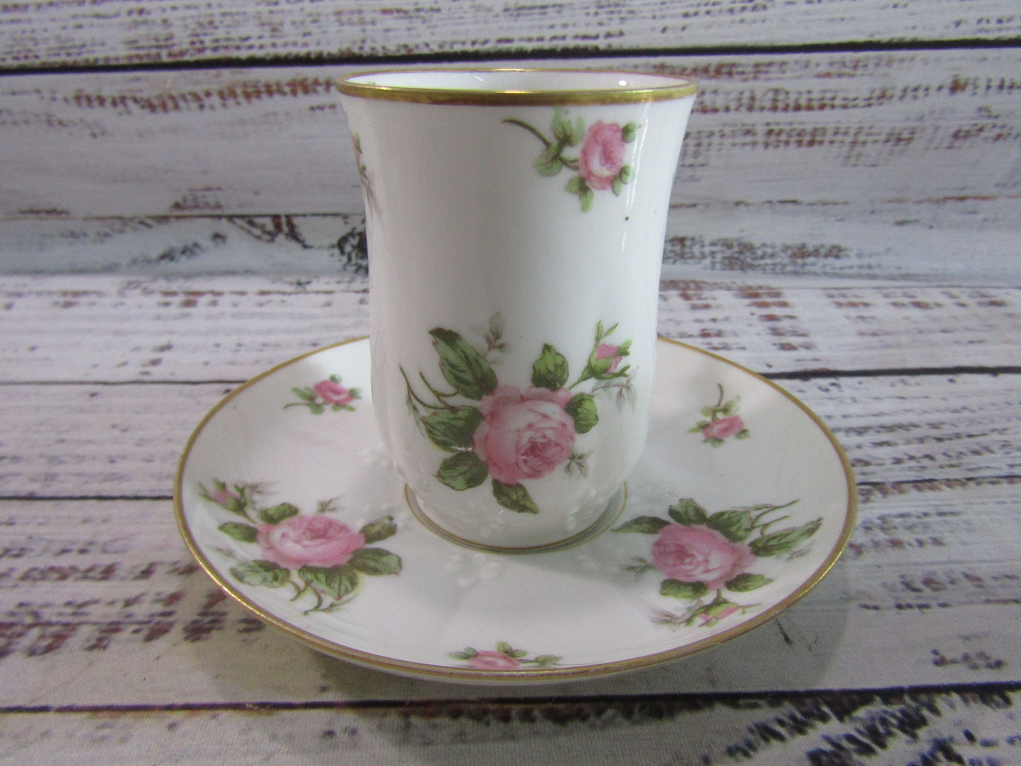 Gerard, Dufraisseix & Abbot Pink Rose Demitasse Cup & Saucer Set of 4