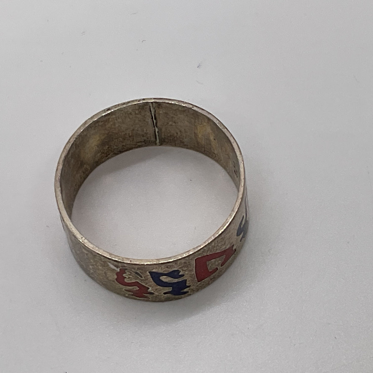 VTG. Sterling Silver & Enamel SZ 10 Ring- 3.70g