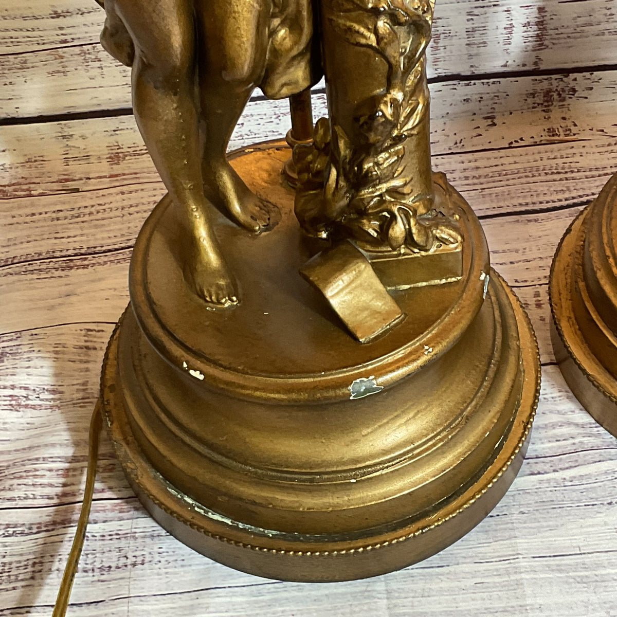 Set of 2 ANTIQUE MATHURINE MOREAU Maiden's with Harp and Flowers Lamps- 35"
