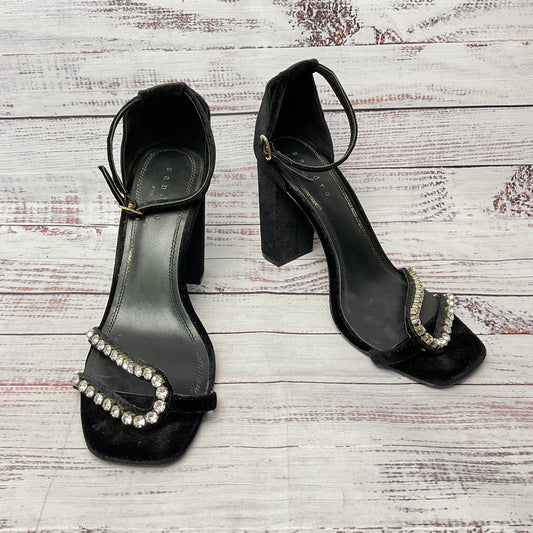 Sandro Lea Crystal-Embellished Black Velvet Ankle Strap Heel CH1654H Women Sz 10