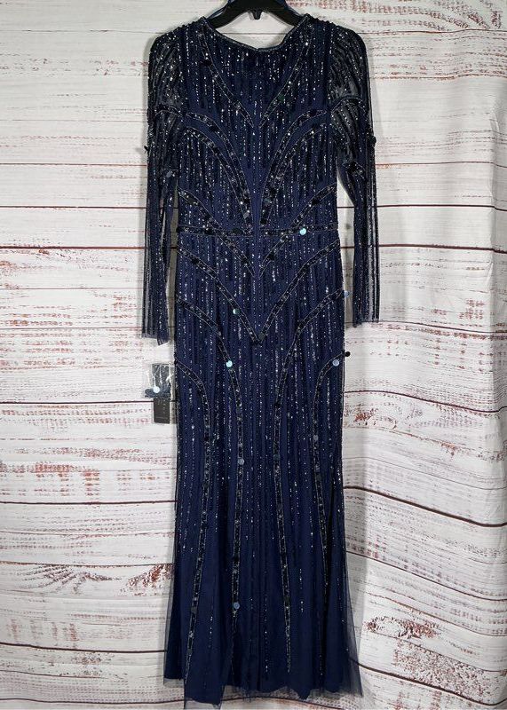 NWT Women's Aidan Mattox Blue Beaded Formal Dress Size 4 Retail $550