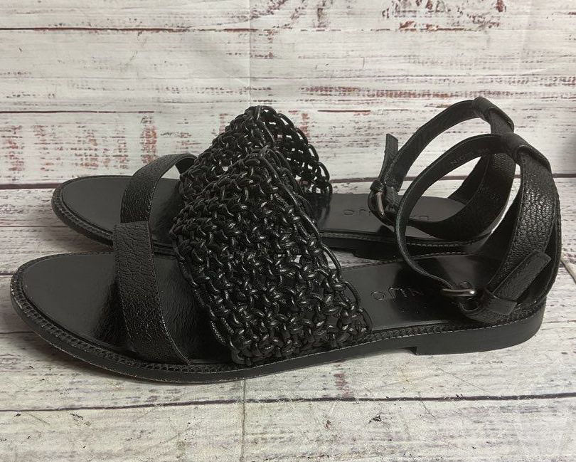 Dannijo Leather Woven Strappy Sandals Black 8