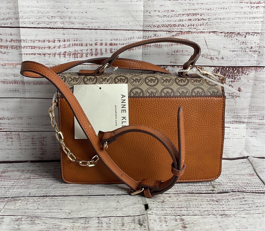 Anne Klein Ring Logo Convertible Shoulder Bag Saddle Brown