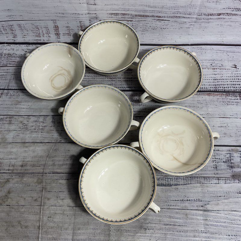 VTG. Myott Powder Blue 6 Pc. Staffordshire Porcelain 4" Double Handled Bowl Set