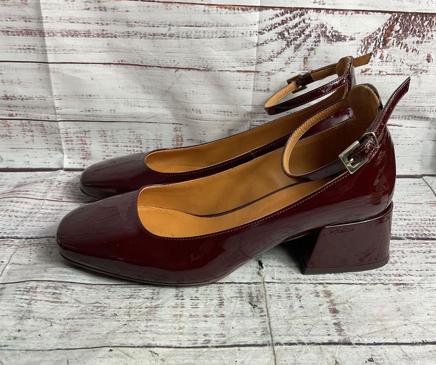 Sézane Patent Leather Melanie Mary Janes Burgundy 36