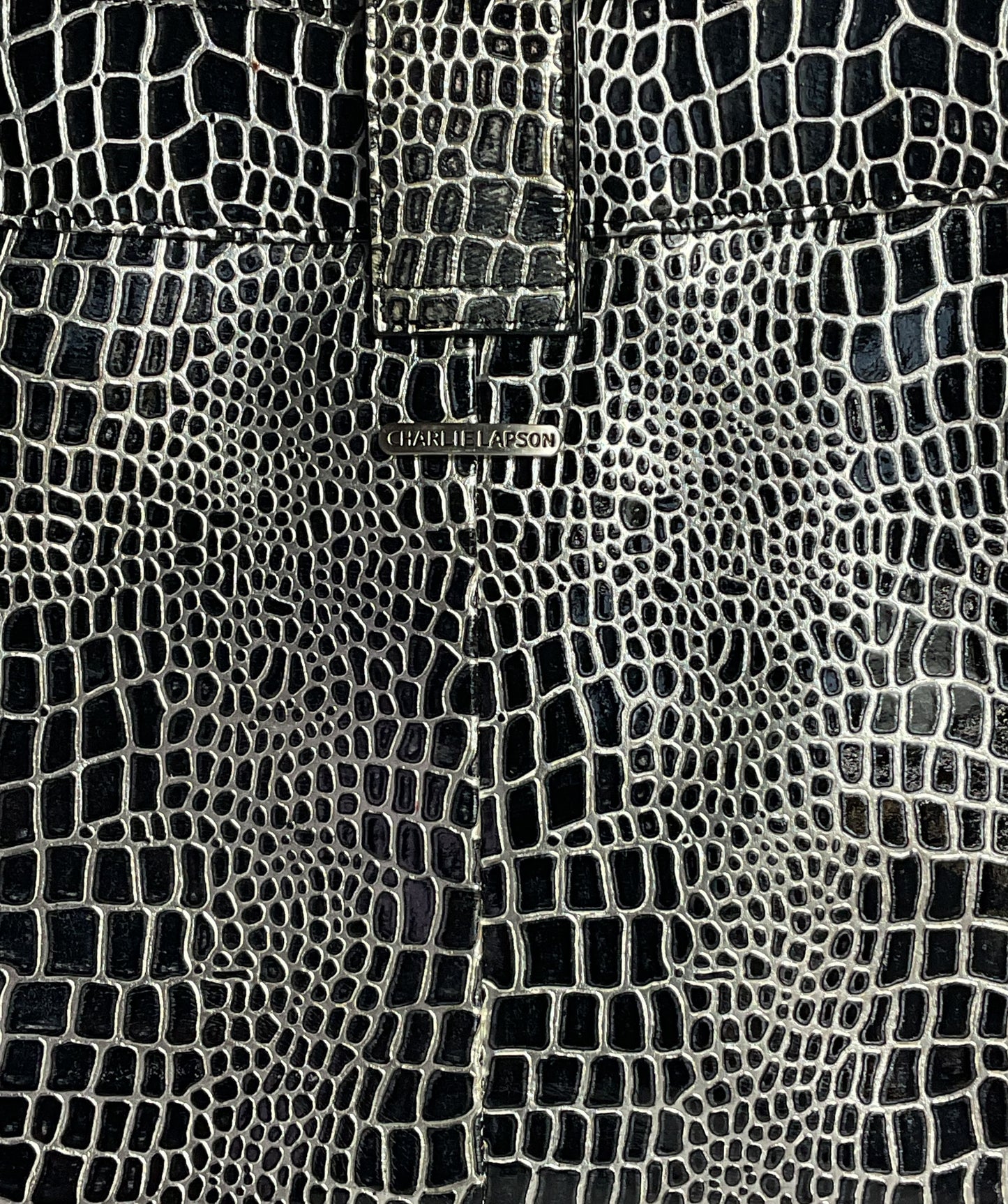 Charlie Lapson Leather Crocodile Embossed Shoulder Bag Black