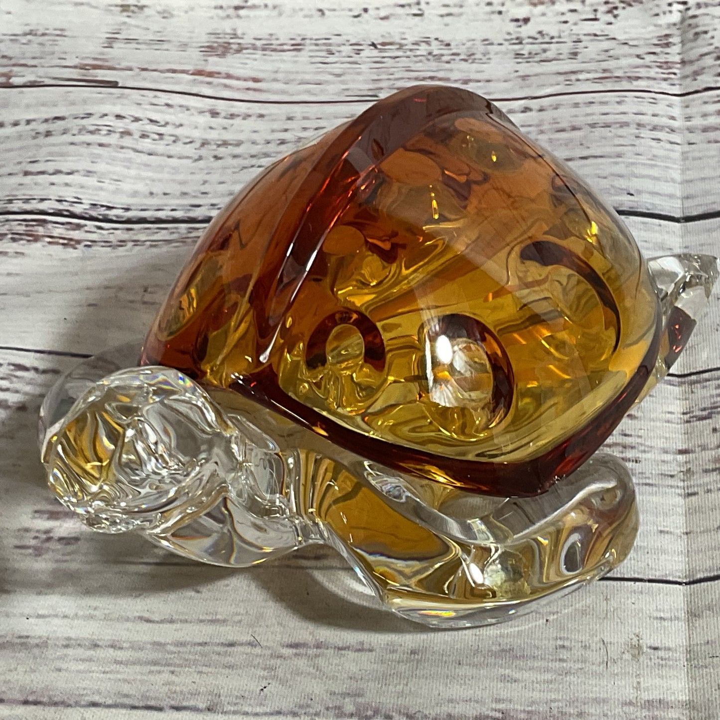 SAINT LOUIS Crystal Animalin Collection Turtle Cognac Removable Shell Figurine