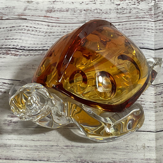 SAINT LOUIS Crystal Animalin Collection Turtle Cognac Removable Shell Figurine