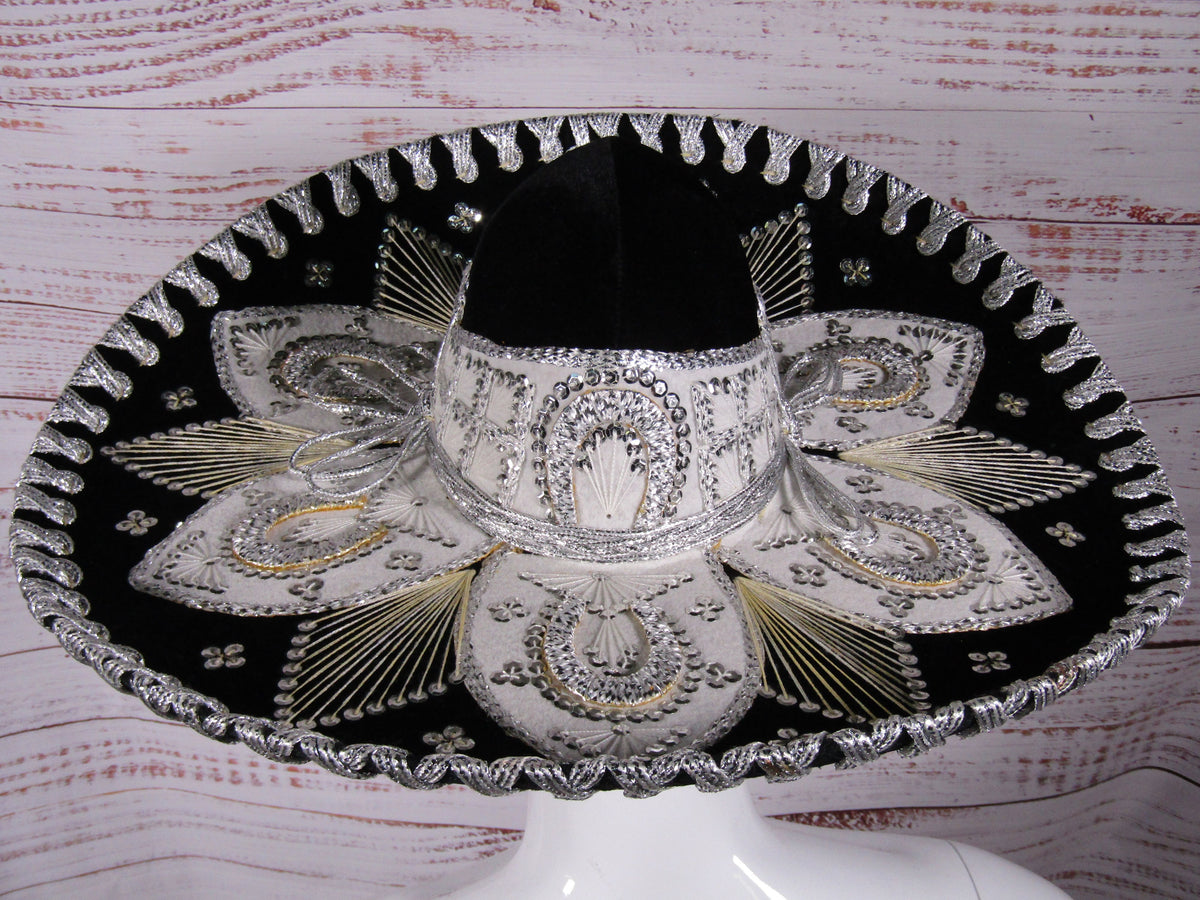Ju-La Men's Black & Silver Ornate Charro Sombrero Hat Size S