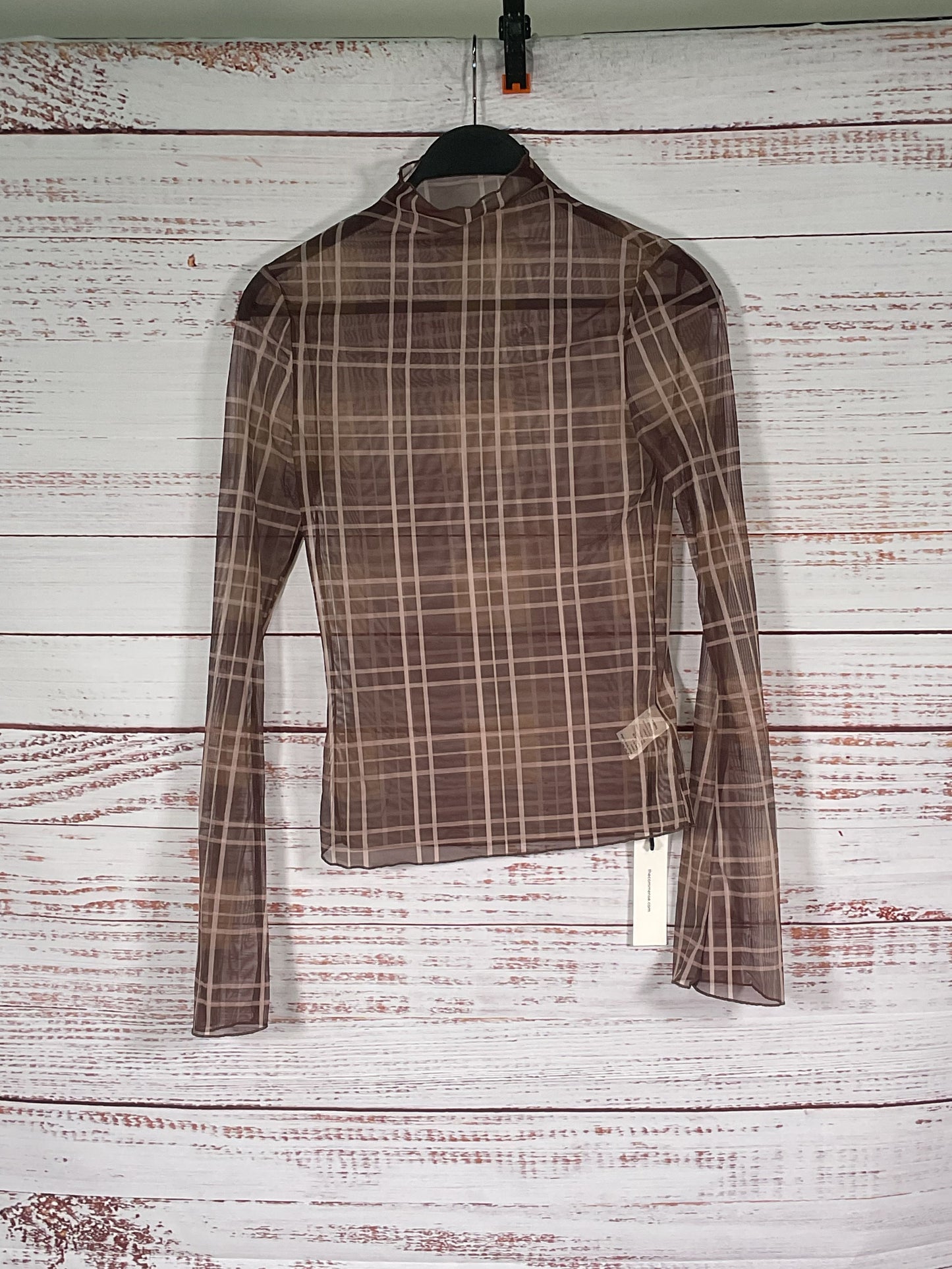 Commense Brown Plaid Sheer Long Sleeve NWT - Size XS