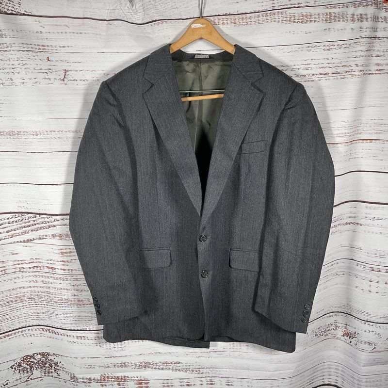 VTG. Cartier Gray Striped 100% Wool Blazer Suit Jacket - Size 19" x 34"