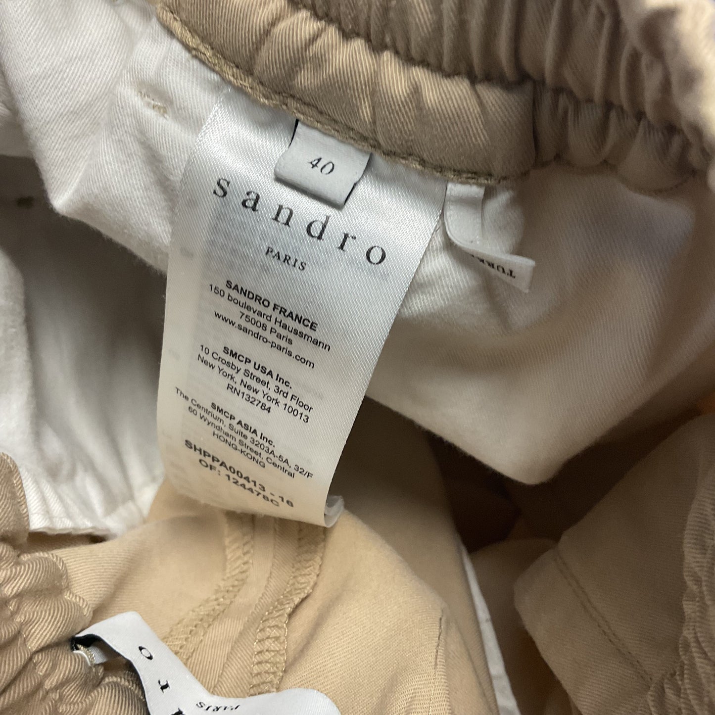 Sandro Paris Elasticated Drawsttring Straight Leg Khaki Trousers Pants - Size 40