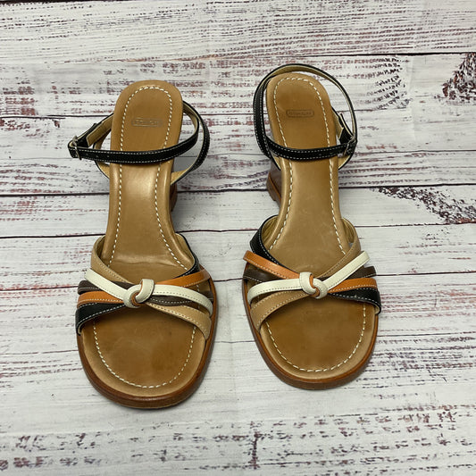 Coach Trista Brown Leather wedge Heel Sandal Women Shoes Size 6