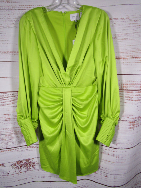 One33 Social Vera Women's Lime Green Sateen Ruched Balloon Sleeve Cocktail Dress