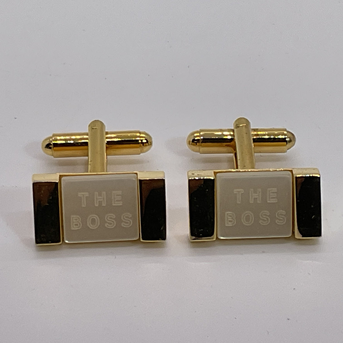 THE BOSS Gold Tone Mother of Pearl Cufflinks